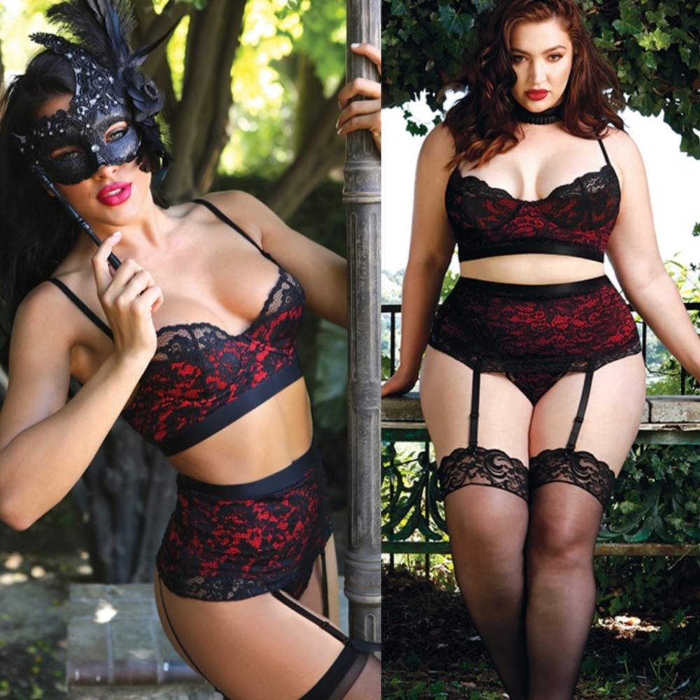 3 Piece Lingerie Set (Red/Black)